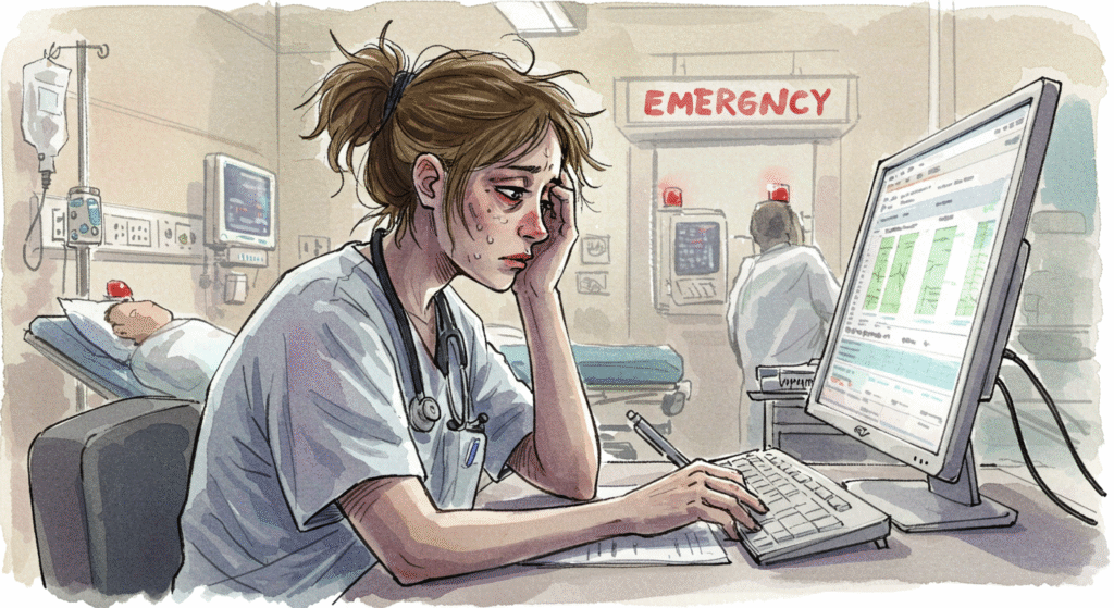 Healthcare Worker Burnout Sketch 07 - generated by David Quitmeyer